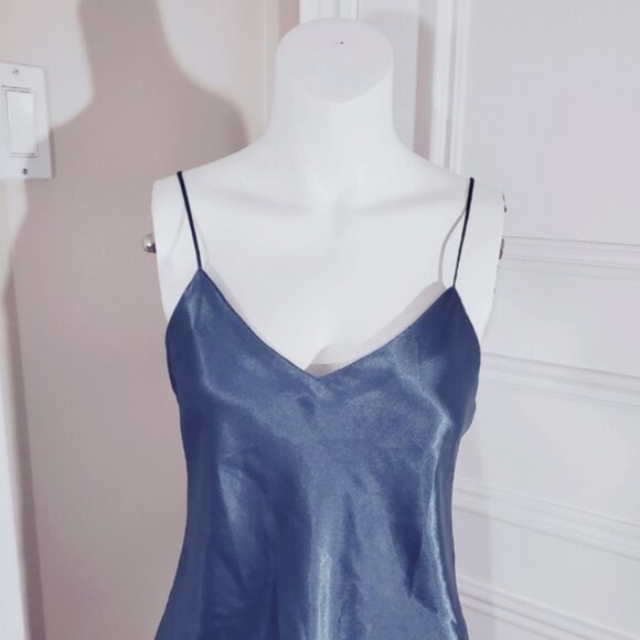 LA SENZA Steel Blue Satin Slip Dress with V String Low Back Detailing - Picture 8 of 16